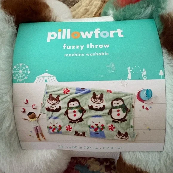 Pillowfort Fuzzy Throw with Penguin and Candy Design - Picture 1 of 6